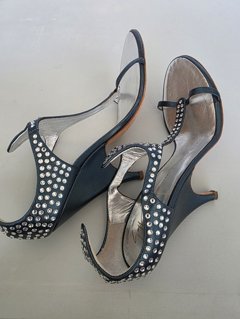 Giuseppe Zanotti Y2K Metallic Green Crystal Studded Stiletto Heels 38.5 (US 8.5) - Picture 9 of 16